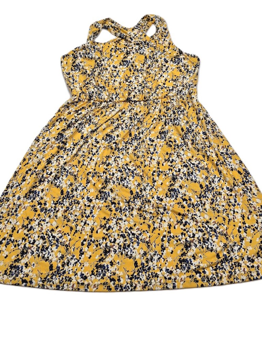 Kaileigh Stitch Fix Tasha Yellow Floral Embroidered Crisscross Strap Mini Dress